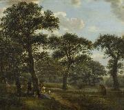 Jan van der Heyden Figures Resting and Promenading in an Oak Forest oil on canvas